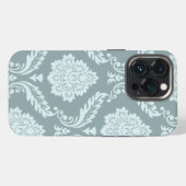 Rococo Damask Art I Duck Egg Blue+Teal iPhone Hülle (Rückseite (Horizontal))