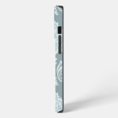 Rococo Damask Art I Duck Egg Blue+Teal iPhone Hülle (Linke Seite)