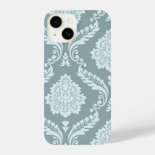 Rococo Damask Art I Duck Egg Blue+Teal iPhone Hülle (Rückseite)
