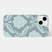 Rococo Damask Art I Duck Egg Blue+Teal iPhone Hülle (Rückseite (Horizontal))