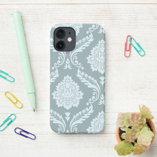 Rococo Damask Art I Duck Egg Blue+Teal iPhone Hülle (Auf dem Schreibtisch)