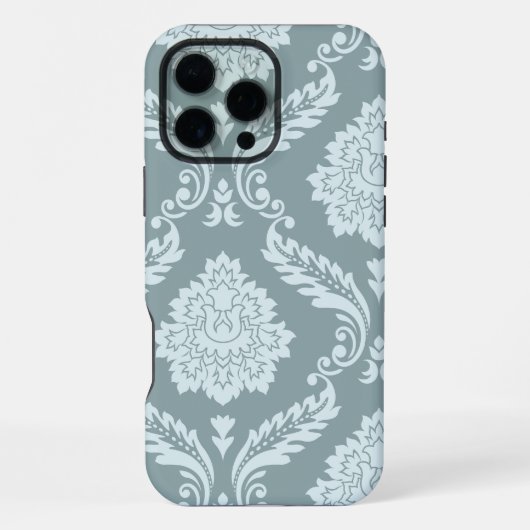 Rococo Damask Art I Duck Egg Blue+Teal iPhone Hülle (Rückseite)