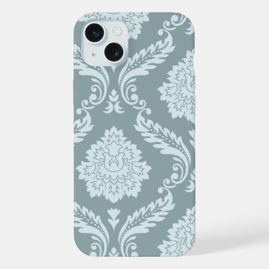 Rococo Damask Art I Duck Egg Blue+Teal iPhone Hülle (Rückseite)