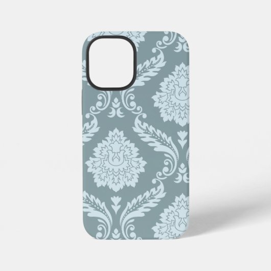 Rococo Damask Art I Duck Egg Blue+Teal iPhone Hülle (Rückseite)