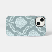 Rococo Damask Art I Duck Egg Blue+Teal iPhone Hülle (Rückseite (Horizontal))