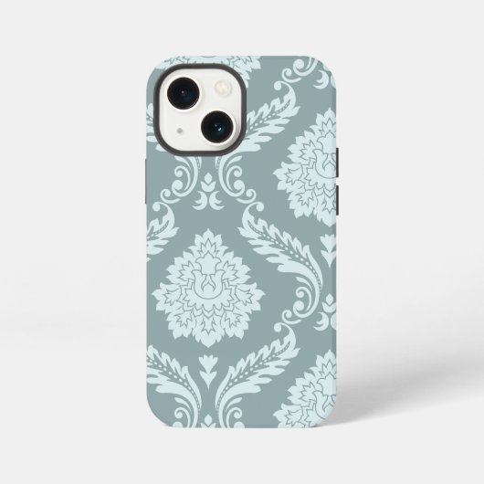 Rococo Damask Art I Duck Egg Blue+Teal iPhone Hülle (Rückseite)