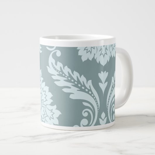 Rococo Damask Art I Duck Egg Blue+Teal Jumbo-Tasse (Vorderseite Rechts)