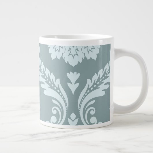Rococo Damask Art I Duck Egg Blue+Teal Jumbo-Tasse (Rechts)