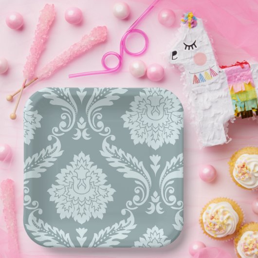 Rococo Damask Art I Duck Egg Blue+Teal Pappteller (Party)