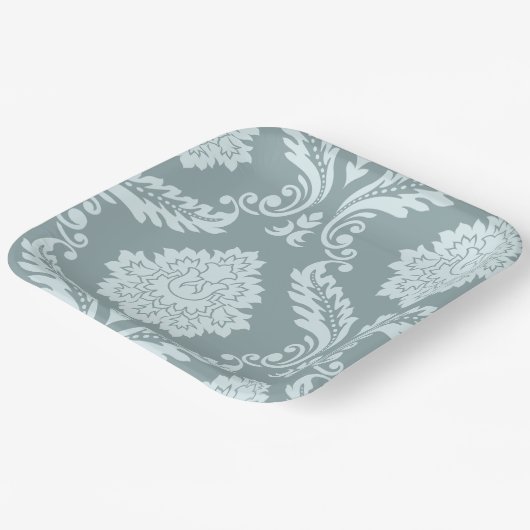 Rococo Damask Art I Duck Egg Blue+Teal Pappteller (Gewinkelt)