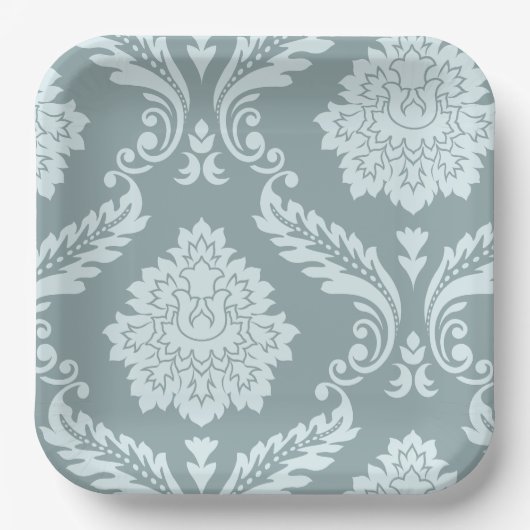 Rococo Damask Art I Duck Egg Blue+Teal Pappteller (Vorderseite)