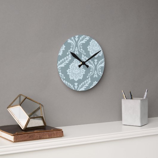 Rococo Damask Art I Duck Egg Blue+Teal Runde Wanduhr (Büro)