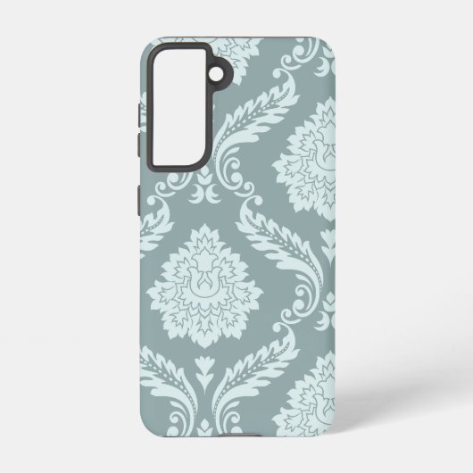 Rococo Damask Art I Duck Egg Blue+Teal Samsung Galaxy Hülle (Rückseite)