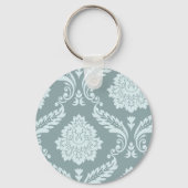 Rococo Damask Art I Duck Egg Blue+Teal Schlüsselanhänger (Rückseite)
