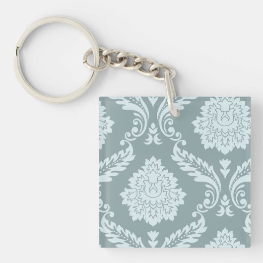Rococo Damask Art I Duck Egg Blue+Teal Schlüsselanhänger (Vorderseite)