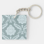 Rococo Damask Art I Duck Egg Blue+Teal Schlüsselanhänger (Rückseite)