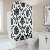 Rococo Damask Big Pattern Black on White Duschvorhang (Beispiel)