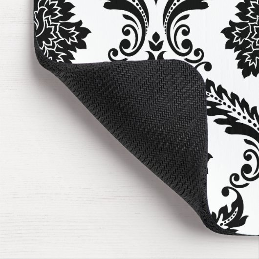 Rococo Damask Big Pattern Black on White Mousepad (Ecke)