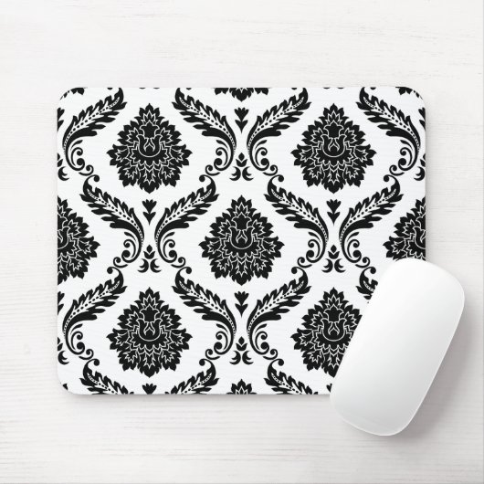 Rococo Damask Big Pattern Black on White Mousepad (Mit Mouse)