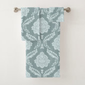 Rococo Damask Big Pattern Duck Egg Blue+Teal Badhandtuch Set (Insitu)