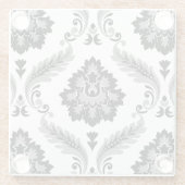 Rococo-Damask großes Muster Grau Schwarz Weiß Glasuntersetzer (Rückseite)