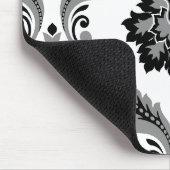 Rococo-Damask großes Muster Grau Schwarz Weiß Mousepad (Ecke)