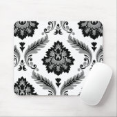 Rococo-Damask großes Muster Grau Schwarz Weiß Mousepad (Mit Mouse)