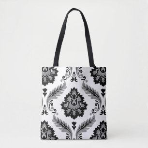 Rococo-Damask großes Muster Grau Schwarz Weiß Tasche