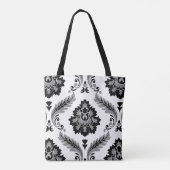 Rococo-Damask großes Muster Grau Schwarz Weiß Tasche (Rückseite)