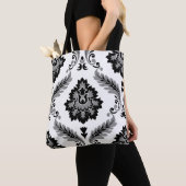Rococo-Damask großes Muster Grau Schwarz Weiß Tasche (Von Nahem)