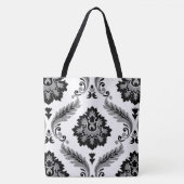 Rococo-Damask großes Muster Grau Schwarz Weiß Tasche (Vorderseite)