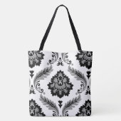 Rococo-Damask großes Muster Grau Schwarz Weiß Tasche (Rückseite)