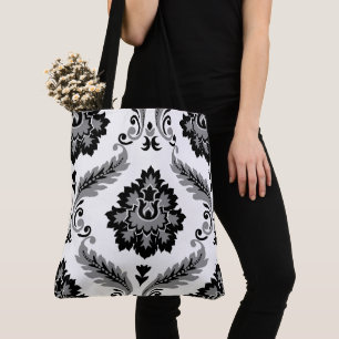 Rococo-Damask großes Muster Grau Schwarz Weiß Tasche