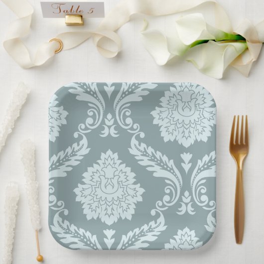 Rococo-Damask-Kunst I Entenei-Blau+Türkis Pappteller (Hochzeit)