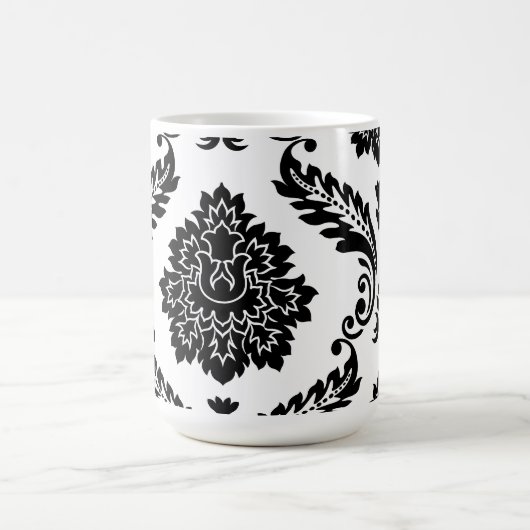 Rococo Damask Lg Off-Set Pattern Black on White Kaffeetasse (Mittel)