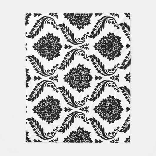 Rococo Damask Lg Pattern Black on White Fleecedecke (Vorderseite)