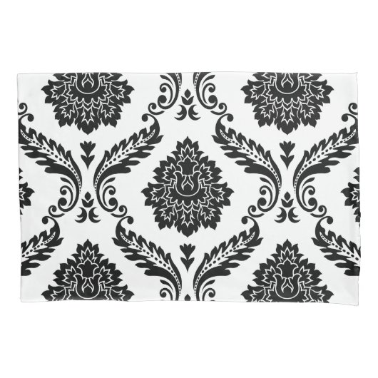 Rococo Damask Lg Pattern Black on White Kissenbezug (Vorderseite)