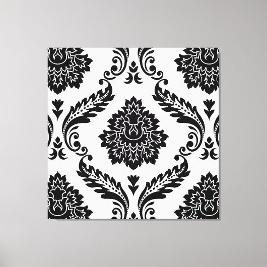 Rococo Damask Lg Pattern Black on White Leinwanddruck (Vorderseite)