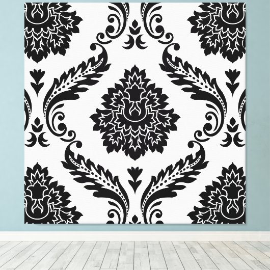 Rococo Damask Lg Pattern Black on White Leinwanddruck (Insitu (Holzboden))