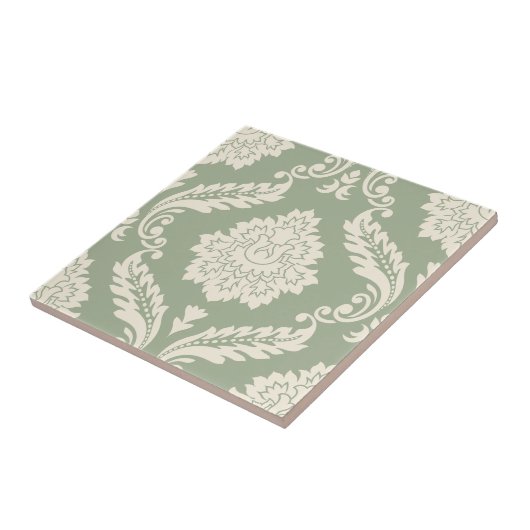 Rococo Damask Lg Pattern Cream on Green Fliese (Seite)