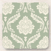 Rococo Damask Lg Pattern Cream on Green Getränkeuntersetzer (Vorderseite)