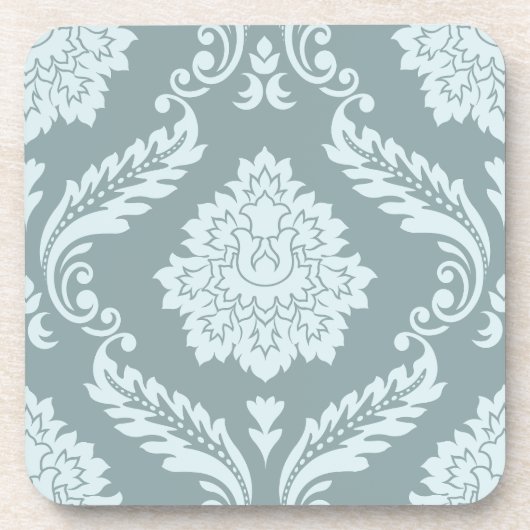Rococo Damask Lg Pattern Duck Egg Blue+Teal Getränkeuntersetzer (Vorderseite)