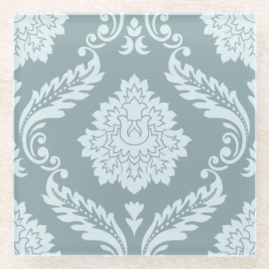 Rococo Damask Lg Pattern Duck Egg Blue+Teal Glasuntersetzer (Vorderseite)