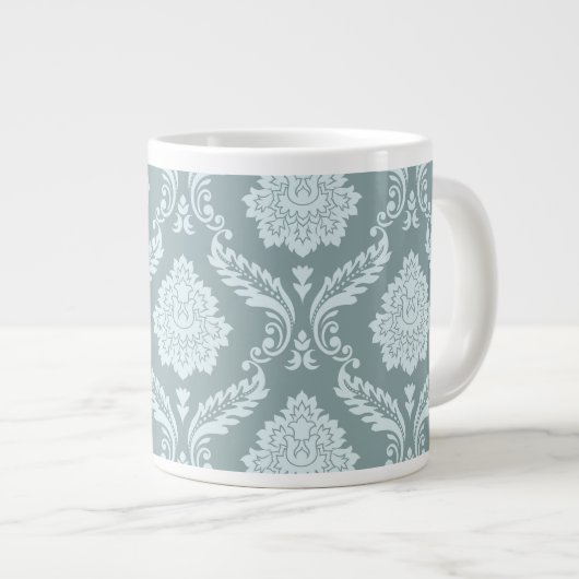 Rococo Damask Lg Pattern Duck Egg Blue+Teal Jumbo-Tasse (Vorderseite Rechts)
