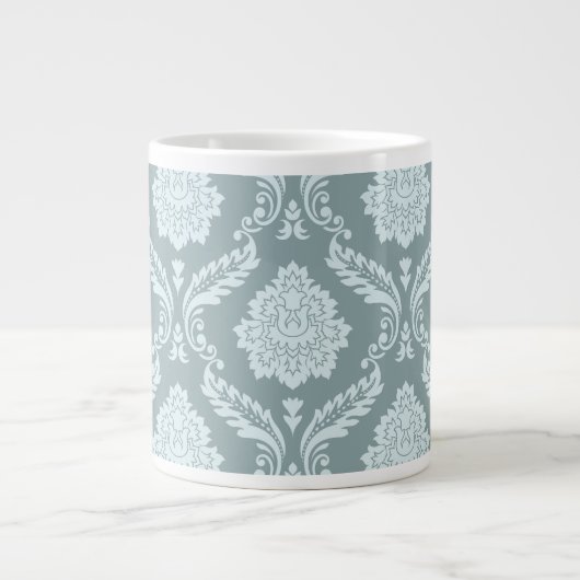 Rococo Damask Lg Pattern Duck Egg Blue+Teal Jumbo-Tasse (Vorderseite)