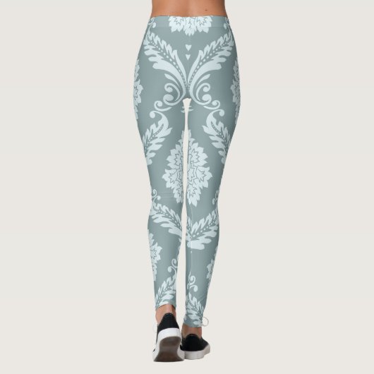 Rococo Damask Lg Pattern Duck Egg Blue+Teal Leggings (Rückseite)