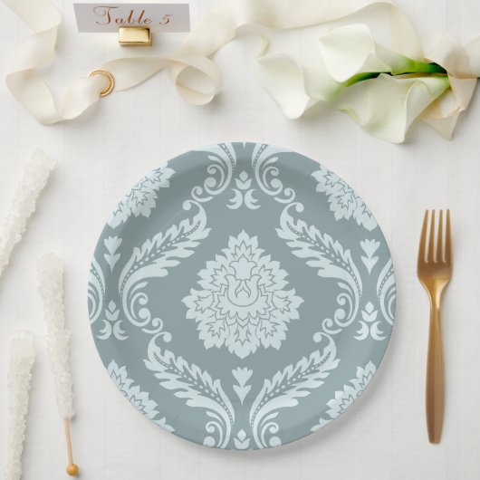 Rococo Damask Lg Pattern Duck Egg Blue+Teal Pappteller (Hochzeit)