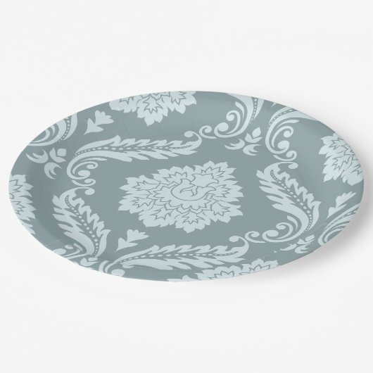 Rococo Damask Lg Pattern Duck Egg Blue+Teal Pappteller (Schrägansicht)