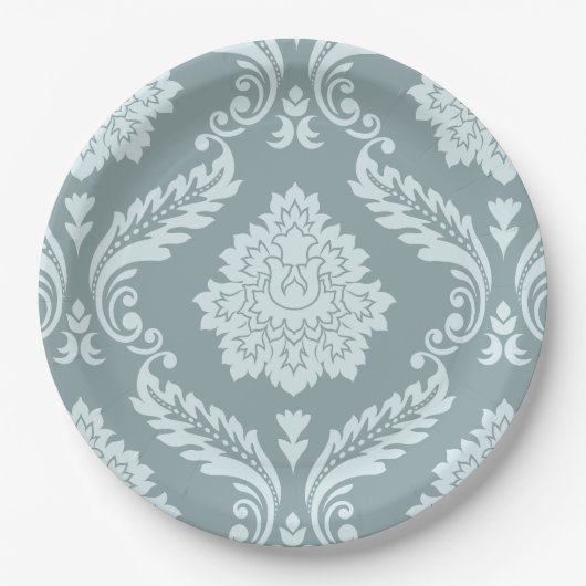 Rococo Damask Lg Pattern Duck Egg Blue+Teal Pappteller (Vorderseite)