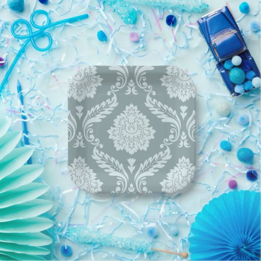 Rococo Damask Lg Pattern Duck Egg Blue+Teal Pappteller (Party)